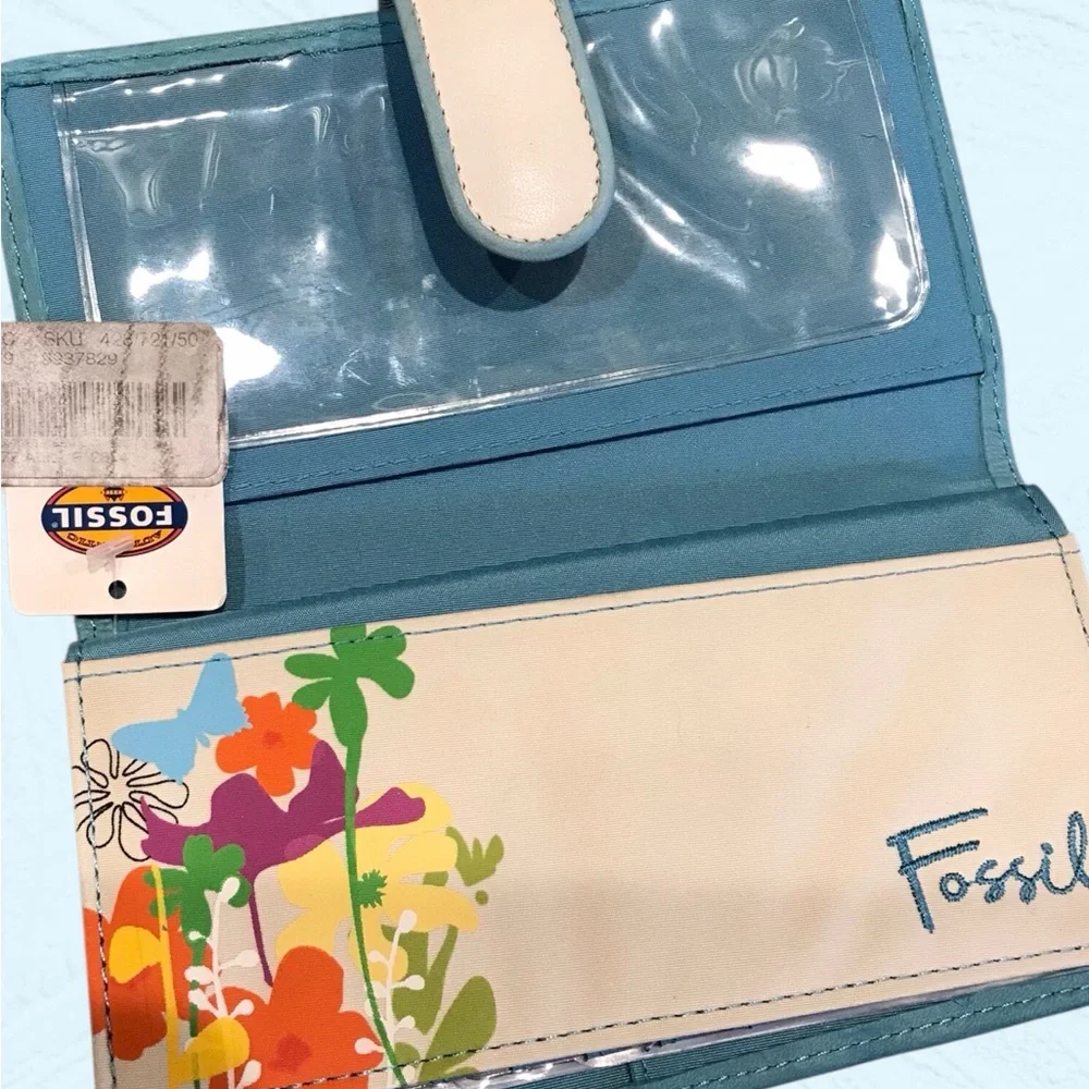 NWT Vintage‎  Leather Fossil Checkbook Butterfly Long Wallet